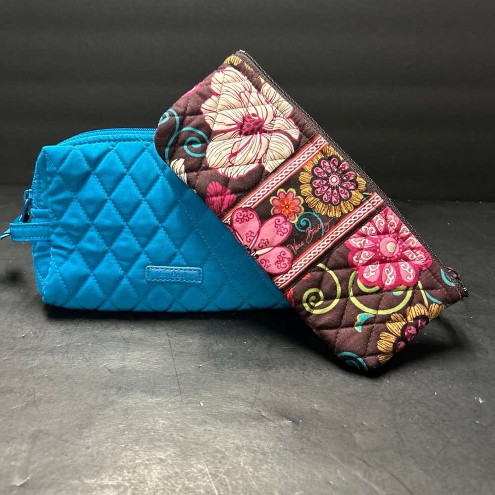 Vera Bradley Bright Teal Quilted Cosmetic Bag with Floral Zip Pouch